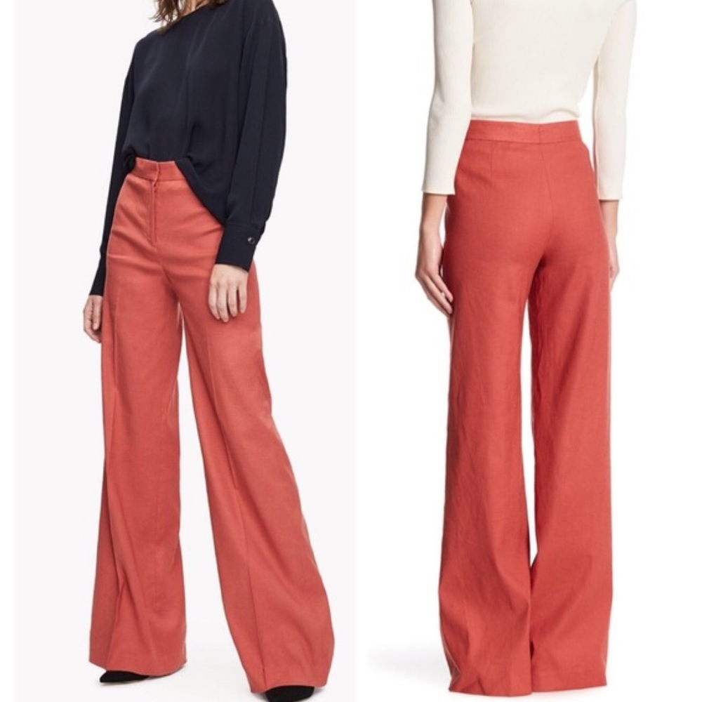 Theory Terena High-Waist Wide-Leg Red Pants